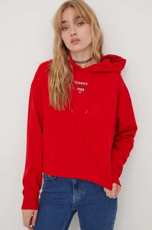 Mikina Tommy Jeans dámská, červená barva, s kapucí, s potiskem, DW0DW17322