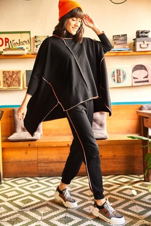 Dámska čierna pletená tepláková súprava Olalook s reverzným šitím