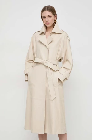 Kožený kabát Ivy Oak dámský, béžová barva, přechodný, IO118021