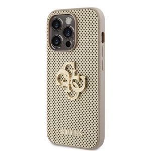 Zadní kryt Guess PU Perforated 4G Glitter Metal Logo pro Apple iPhone 14 Pro, zlatá