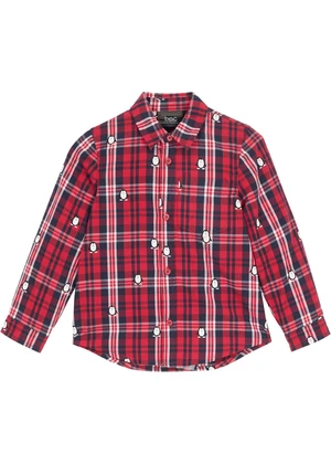 Chlapčenská károvaná košeľa s dlhým rukávom, s potlačou, Slim Fit