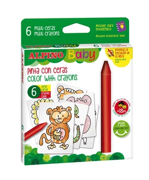 ALPINO Alpino Baby farebné detské voskovky s omaľovánkami 6ks