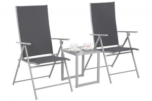 Set zahradních polohovacích židlí se stolkem 3 ks Stříbrná / šedá,Set zahradních polohovacích židlí se stolkem 3 ks Stříbrná / šedá