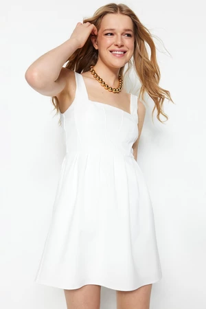 Trendyol White Waist Opening Mini Woven Strappy Flounce Woven Dress