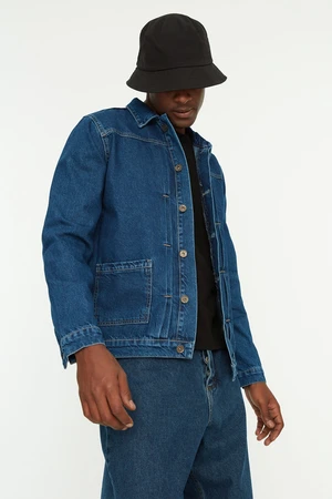 Trendyol Navy Blue Men's Ribbed Denim Jacket