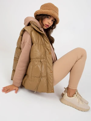 Camel vest made of eco leather with pockets