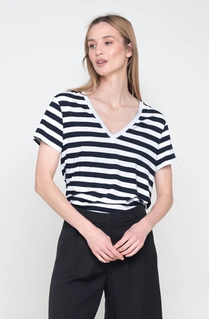 Marita Bobko Woman's T-shirt no.1 V White/Navy Blue