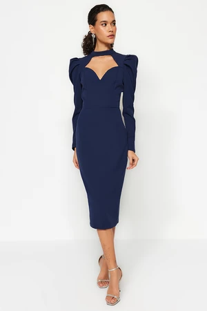 Trendyol Navy Blue Fitted Woven Elegant Evening Dress