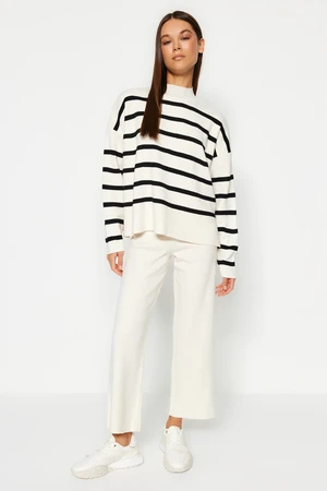 Trendyol Striped Sweater Bottom-Top Suit with Ecru Pants