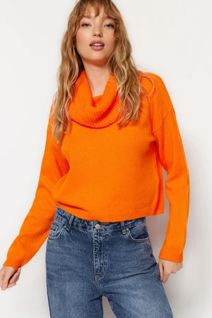 Trendyol Orange Soft Textured Plunger Collar Knitwear Sweater