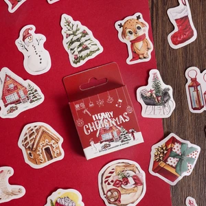 46 Pcs /boxed Merry Christmas Art Paper Decorative Stickers