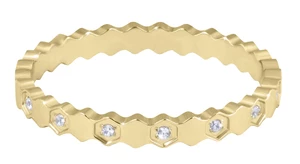 Troli Designový pozlacený prsten z oceli s čirými zirkony Gold 50 mm