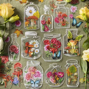  40 Pcs Transparent Glassware Bottle Shape Stickers Sticker Pack Natural Flower Decorative Stickers For Scrapbook Planner Album 