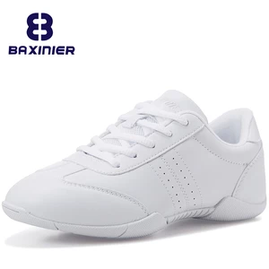 BAXINIER Youth Girls White Cheerleading Dancing Shoes Athletic Training Tennis Walking Lightweight Competition Cheer Sneakers