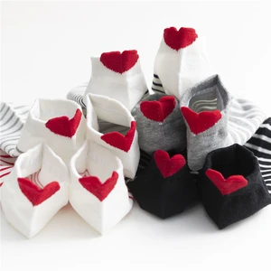 Chic Cute 3D Red Love Heart Heel Striped Short Ankle Socks Funny Girls' Happy Fresh Fashion Summer Literary Socks Dropship