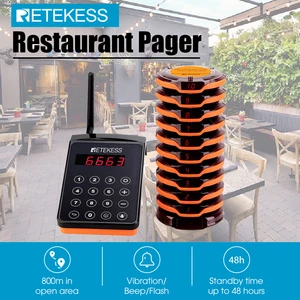 Retekess TD156 Restaurant Pager Wireless Calling System 10 Bell Vibrator Coaster Buzzer Out of Range Alarm Waterproof For Cafe