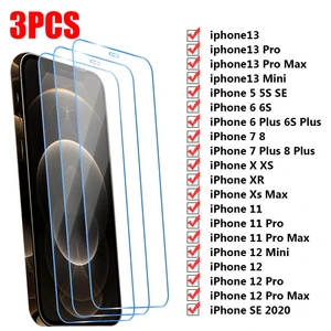 3PC Tempered Glass On iPhone 13 Pro Max 13 Mini 12 Pro 13 11 Pro XR Screen Protector For iPhone 12 Pro Max 12 Mini 11 7 8 6 Plus