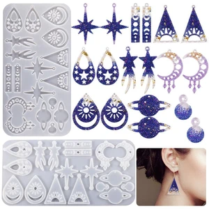 DIY Moon and Star Shaped Earrings Silicone Mold with Hole Jewelry Keychain Necklace Pendant Charms Epoxy Resin Casting Mould