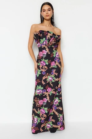 Trendyol Viacfarebné tkané kvetinové vzory dlhé večerné šaty