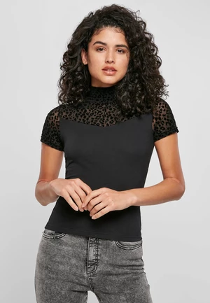 Women's turtleneck T-shirt Flock with lace black