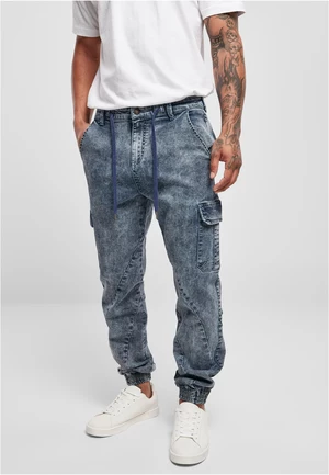 Denim Cargo Jogging Pants Light Sky Blue Acid Washed