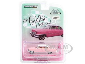 1955 Cadillac Fleetwood Series 60 Pink with White Top "Hobby Exclusive" Series 1/64 Diecast Model Car by Greenlight