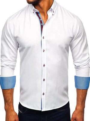 Bílá pánská elegantní košile s dlouhým rukávem Bolf 5801-A