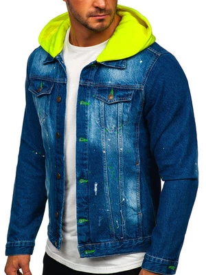 Tmavě modrá pánská džínová bunda s kapucí Bolf 1-2