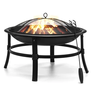 Kingso 26 inch Fire Pit Wood BurningSmallHeavy Duty Steel Firepit with Spark Screen Log Grate Poker