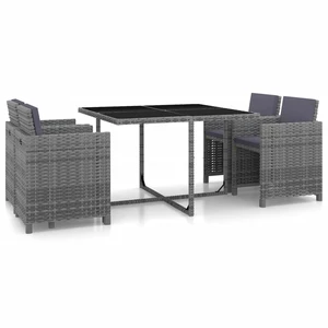 5 Piece Outdoor Dining Set with Cushions Poly Rattan Gray