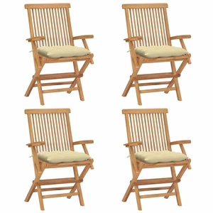 Garden Chairs with Cream White Cushions 4 pcs Solid Teak Wood