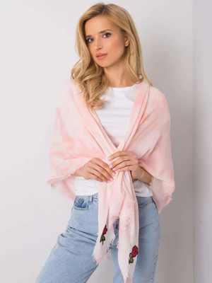 Růžový dámský šátek s barevnými nášivkami