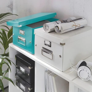 Tyrkysovomodrá úložná škatuľa Leitz Universal, dĺžka 37 cm