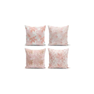 Súprava 4 dekoratívnych obliečok na vankúše Minimalist Cushion Covers Pink Leaves, 45 x 45 cm