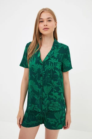 Trendyol Green Print Detail Shirt-Shorts Pajamas Set