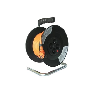 Kabel prodlužovací na bubne Solight 4 zásuvky, 50m, 3x 1,5mm2 (PB04) čierny/oranžový predlžovací kábel na bubne • typ kábla: H05VV-F3 • 4× zásuvka 230