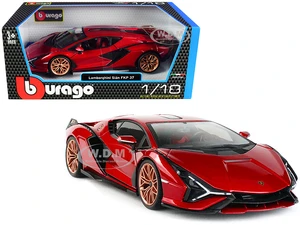 Lamborghini Sian FKP 37 Red with Copper Wheels 1/18 Diecast Model Car by Bburago