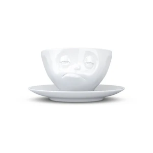 Biely mrzutý porcelánový hrnček s tanierikom 58products