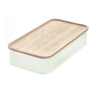 Biely úložný box s vekom z dreva paulownia iDesign Eco, 21,3 x 43 cm