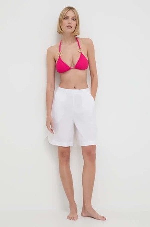 Plážové šortky Max Mara Beachwear dámske,biela farba,jednofarebné,vysoký pás,2416141019600