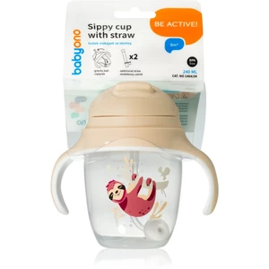 BabyOno Be Active Sippy Cup with Weighted Straw tréninkový hrnek s brčkem 6 m+ Sloth 240 ml