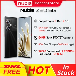 DHL FEDEX FREE Nubia Z50 5G Mobile Phone 6.67 " 144Hz AMOLED flexible display Snapdragon 8 Gen 2 Octa Core 80W Quick Charge NFC