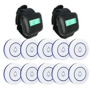 Restaurant Pager Wireless Calling System Long standby 2 Watch Receiver + 10pcs Call Button For Cafe Clinic Dentist