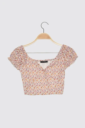 Trendyol Multicolor Petit Floral Patterned Crop Knitted Blouse