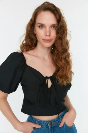 Trendyol Black Balloon Sleeve Crop Blouse