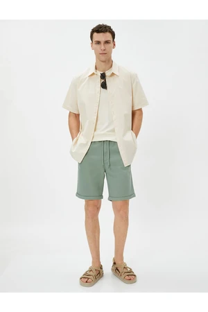 Koton Basic Woven Shorts with Tiered Legs that Tie Waist, Pockets.
