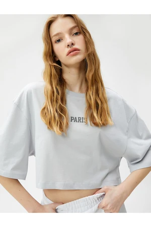 Koton Crop T-Shirt Printed Crew Neck Short Sleeve Cotton