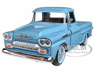 1958 Chevrolet Apache Fleetside Pickup Truck Light Blue 1/24 Diecast Model Car by Motormax