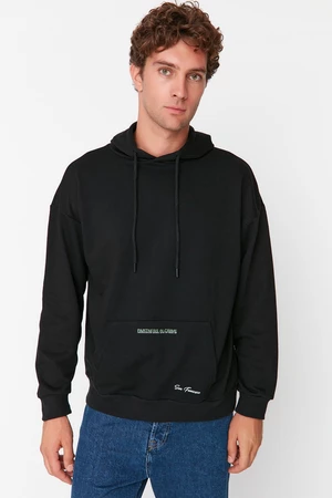 Trendyol Men's Black Oversize Fit Hoodie Printed Cotton Sweatshirt