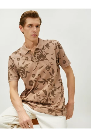Koton Floral Slim-fit Polo T-Shirt, Short Sleeves with Buttons.